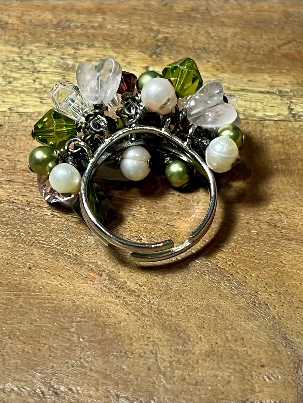 Vintage Cluster Bead Statement Ring in Pink, Green, and Clear adjustable $25 - Picture 7 of 9